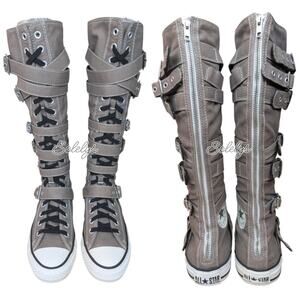 Converse 2012 XXHI Multi Strap Buckled Knee High Gray Black Custom Lace 8.5 RARE